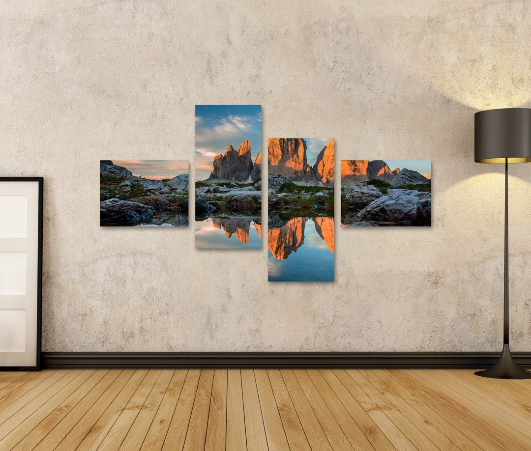 islandburner Bild auf Leinwand TRE Cime Di Lavaredo Spiegelung See Sonnenuntergang Dolomit DREI Zinn