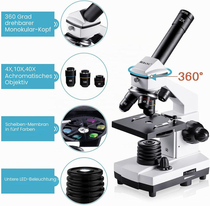 BEBANG 100X-2000X Mikroskop für Kinder Erwachsene, Professionelle Biologische Mikroskope für Student