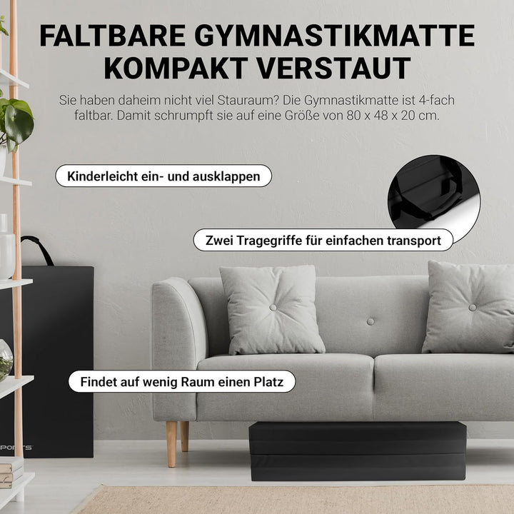MSPORTS Turnmatte Premium klappbare Weichbodenmatte 190 x 80 x 5 cm Gymnastikmatte faltbare Sportmat