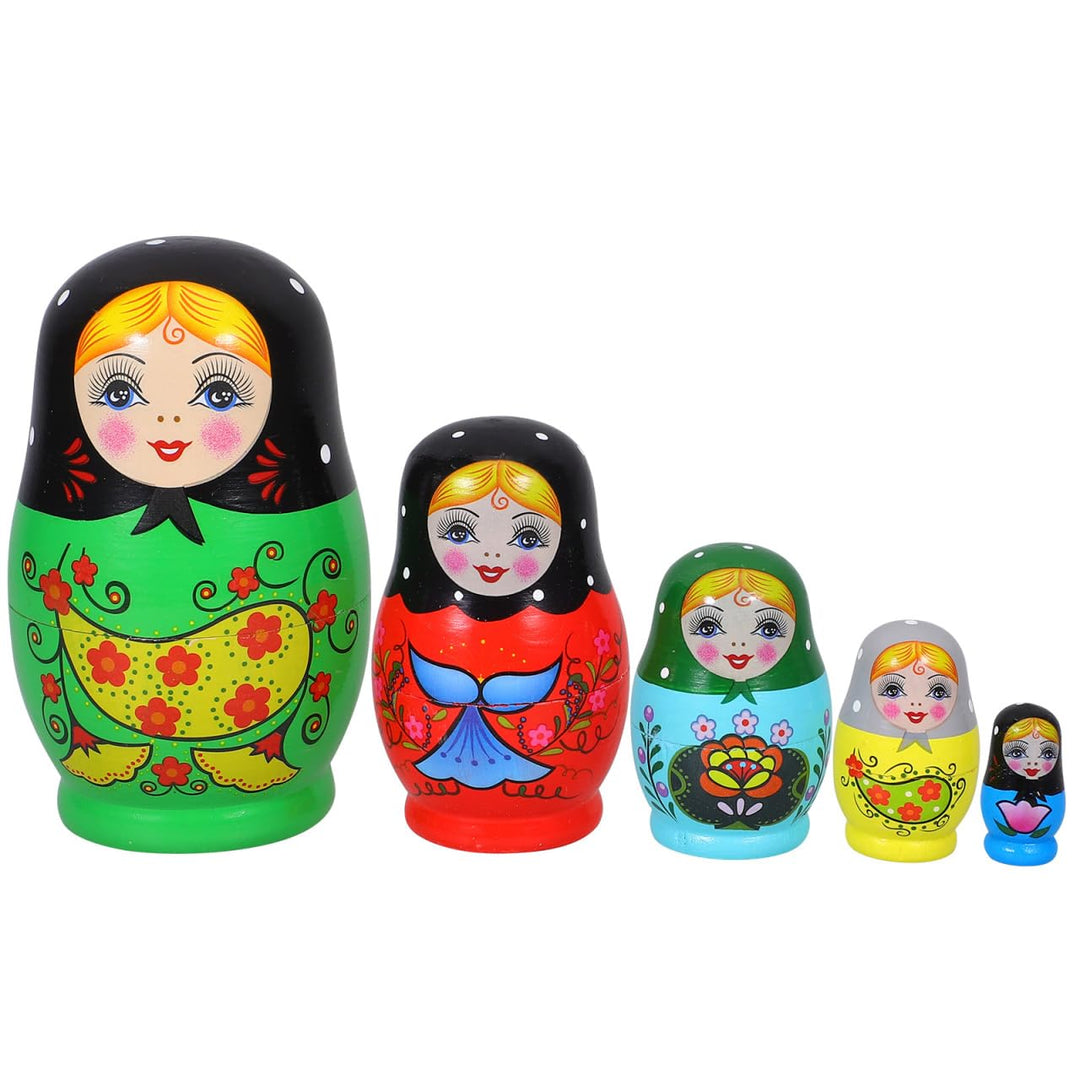 ULTNICE 5er Set Traditionelle Russische Holzmatrjoschka Puppen im Originaldesign Handbemalte Schacht