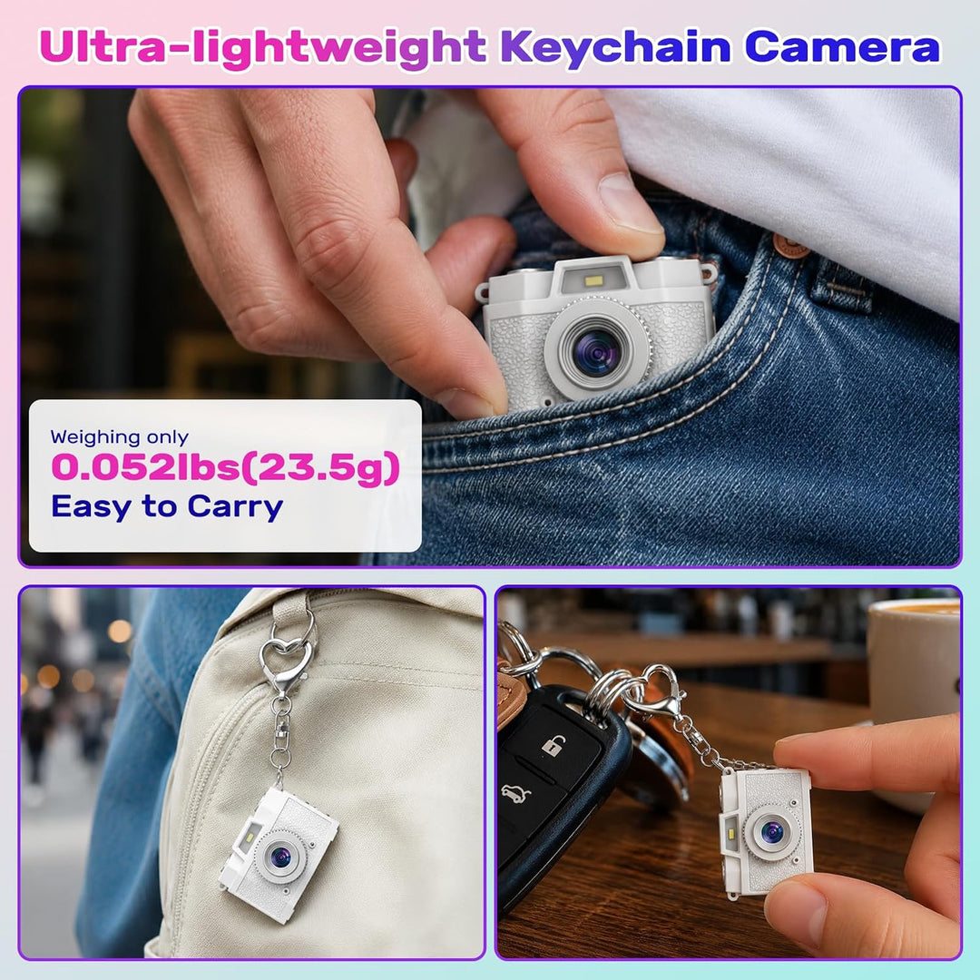 Retro-Mini-Schlüsselanhänger-Kamera: 1080p-Videokamera im Taschenformat | Integrierter Blitz / 5 Vin