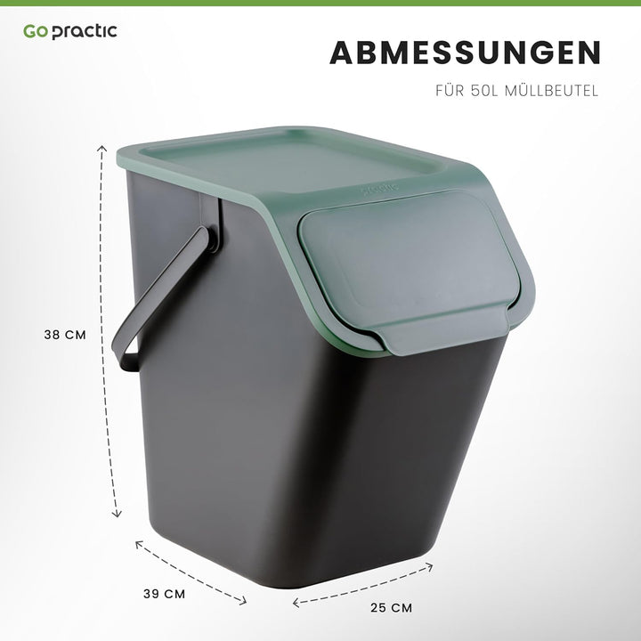 Go Practic Mülleimer Set 4 Stück 25L Mit Deckel Click-Function Abfalleimer Mülltrennsystem Abfallbeh