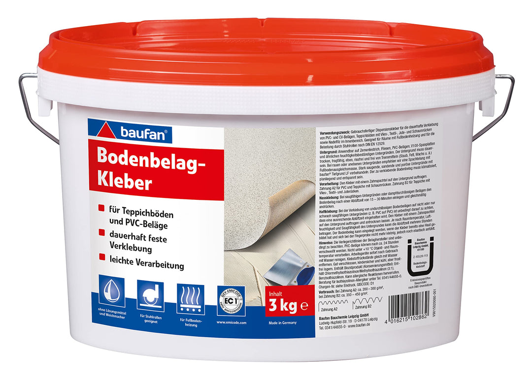 Baufan Bodenbelag-Kleber 3 kg für PVC, CV-Beläge, Teppichböden