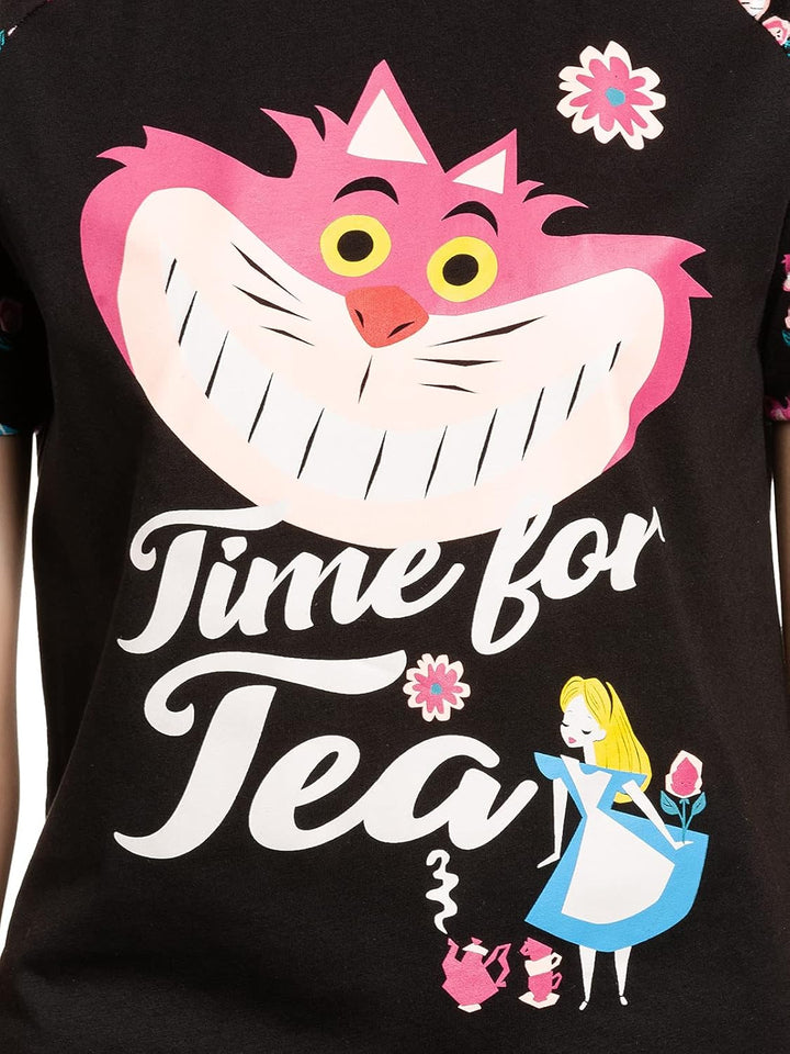 Alice in Wonderland Tea Damen Pyjama schwarz Allover XXL Schwarz, XXL Schwarz