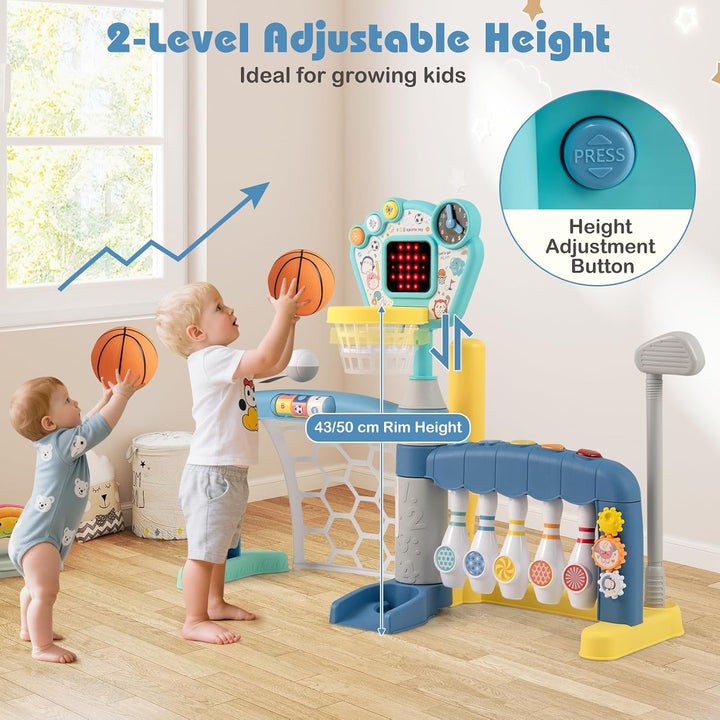 HOMASIS 5 in 1 Kinder Basketballkorb Set mit Licht &amp; Sound, multifunktional Basketballständer mit Fu