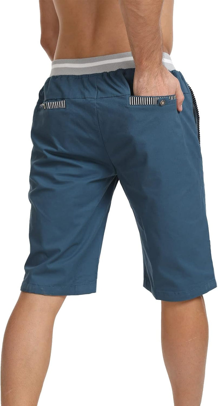 JustSun Kurze Hosen Herren Shorts Chino Baumwolle Sommer mit Tunnelzug M Pfauenblau, M Pfauenblau