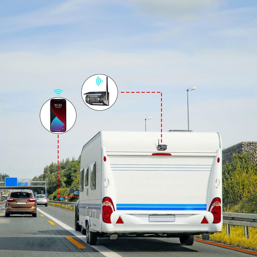 Lescars Auto Kamera: Autarke WLAN-Solar-HD-Rückfahrkamera, Akku, magnetisch, IR-Nachtsicht (Solar Rü
