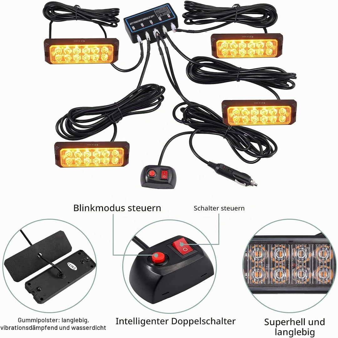 COLFULINE 4 x 12 Led Frontblitzer Blitzer, 12/24V Warnlicht Stroboskoplicht Notfall Licht Wasserdich