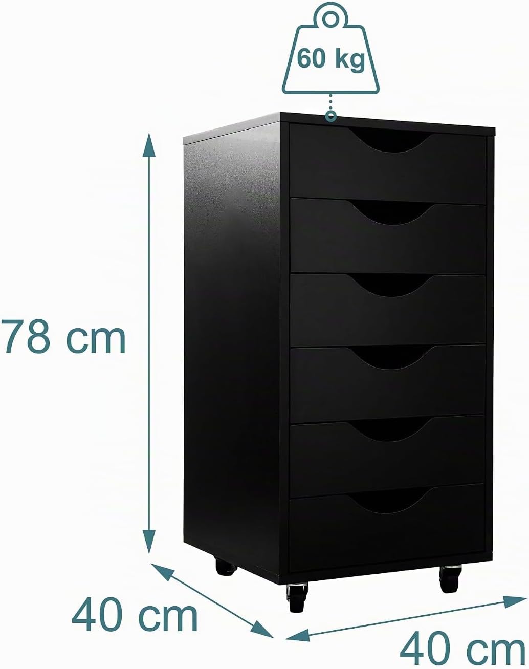 Relaxdays Rollcontainer, 6 Schubladen, HxBxT: 78 x 40 x 40 cm, Aktenschrank auf Rollen, Bürocontaine