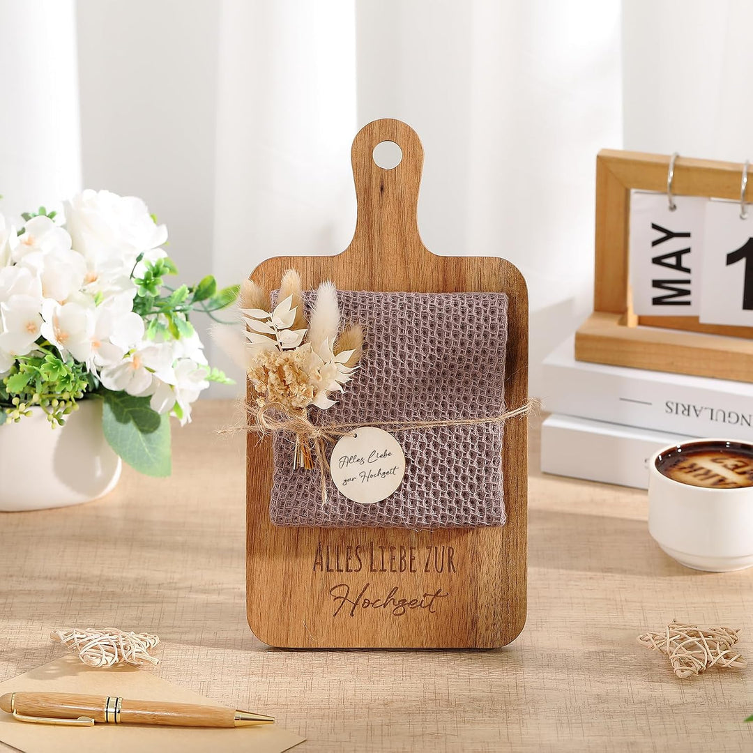 Xuniea Hochzeitsgeschenke für Brautpaar Holz Schneidebrett Baumwolle Küchentuch Mini Getrockneten Bl