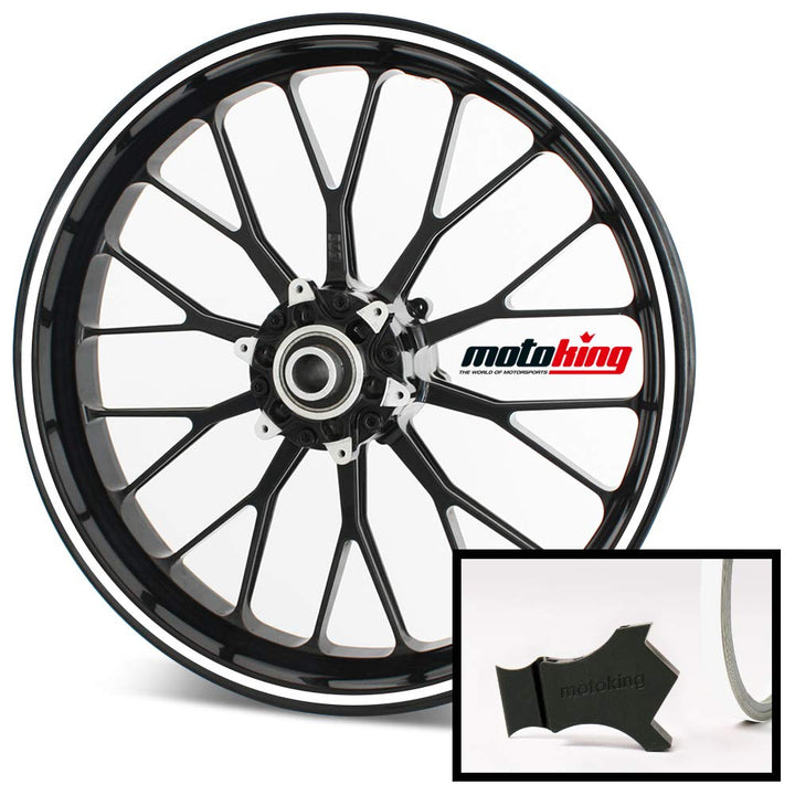 Motoking Felgenrandaufkleber mit Montagetool für Ihr Motorrad in Chrom / 6 mm/für 10" bis 25" / Farb