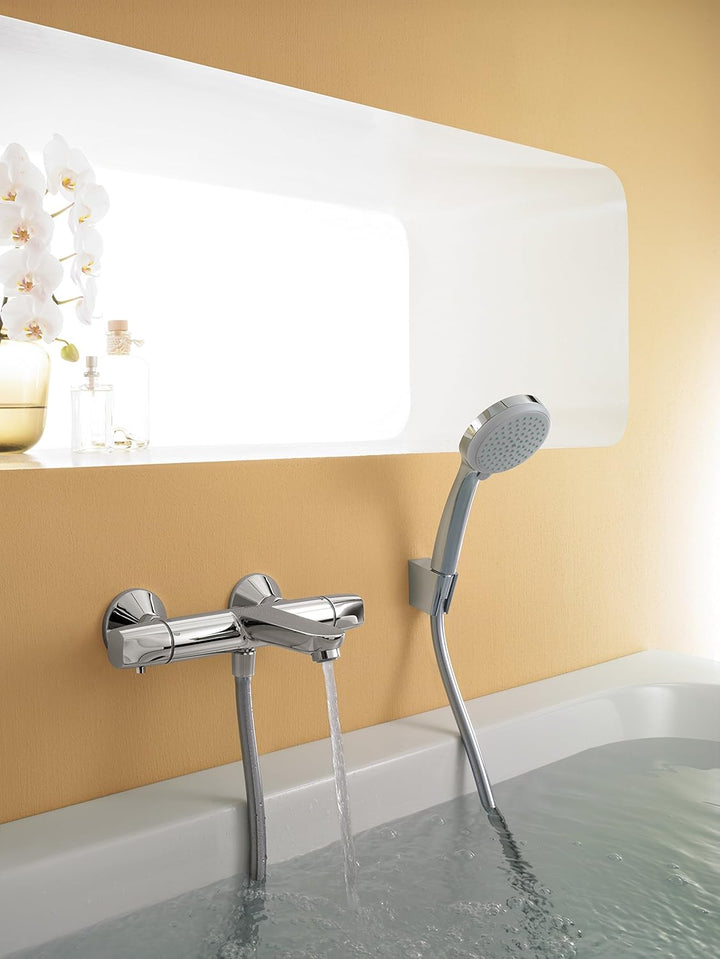 hansgrohe Croma 100 Duschkopf inkl. Duschkopfhalter, 4 Strahlarten, Chrom Set mit Brauseschlauch 1,2