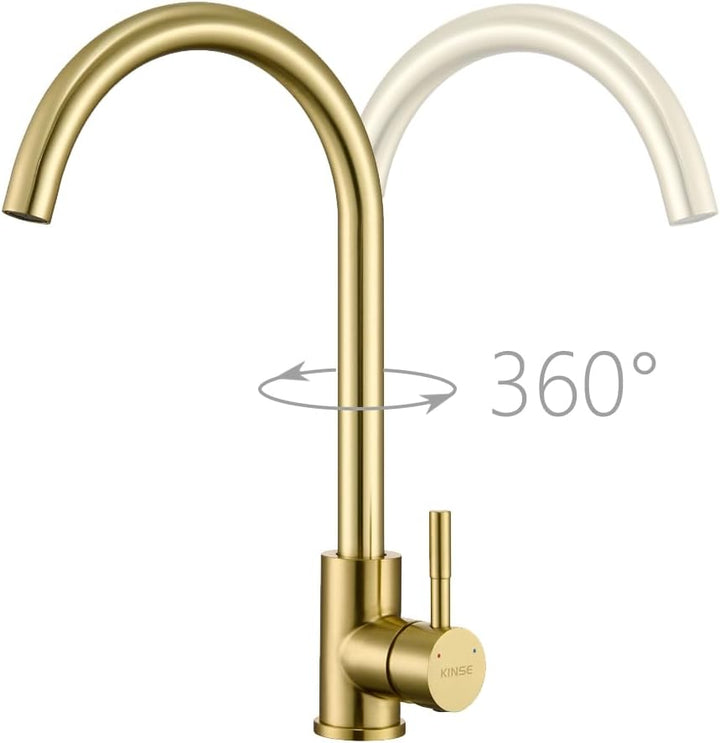 KINSE Einhebel Küchenarmatur Edelstahl | 360° Schwenkbar Spültischarmatur | Hochdruck Wasserhahn Küc