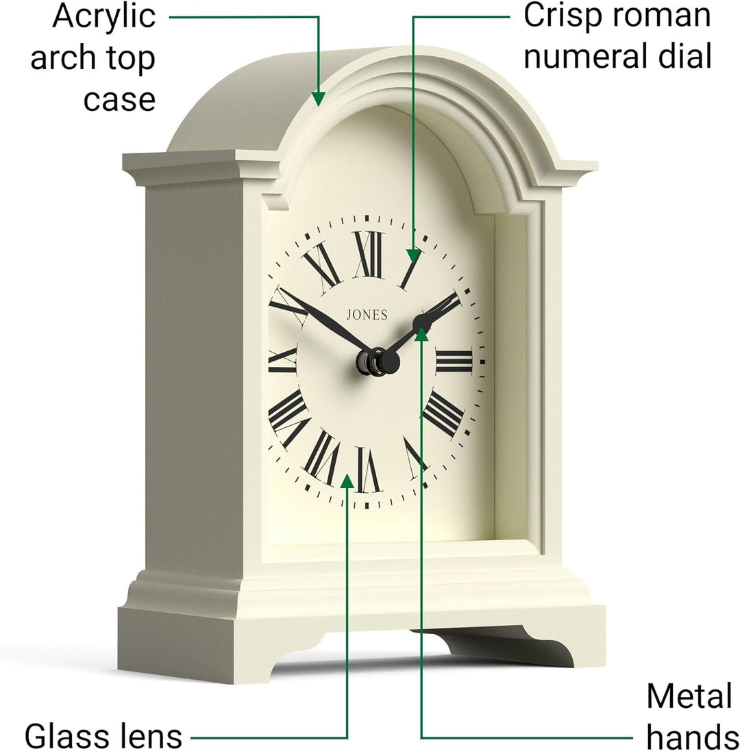 JONES CLOCKS® Bistro kaminuhr | Klassisches Design Einer Arch top Carriage Uhr | Blasscreme | Zeitge