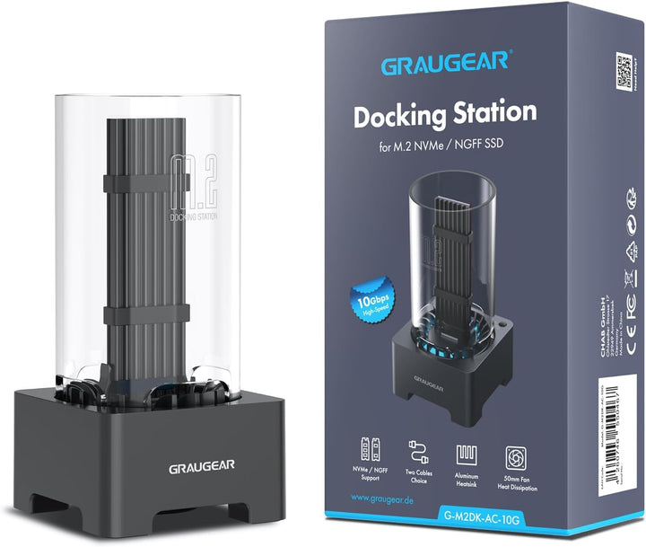 GRAUGEAR | M.2 NVMe SSD und NGFF SSD Docking-Station | RTL9210B für alle M.2 SSD | USB3.2 Gen2 10Gbi