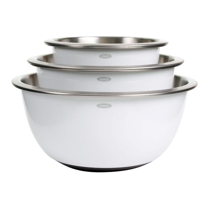 OXO Good Grips 3-Piece Stainless-Steel Mixing Bowl Set, White White Set, White Set
