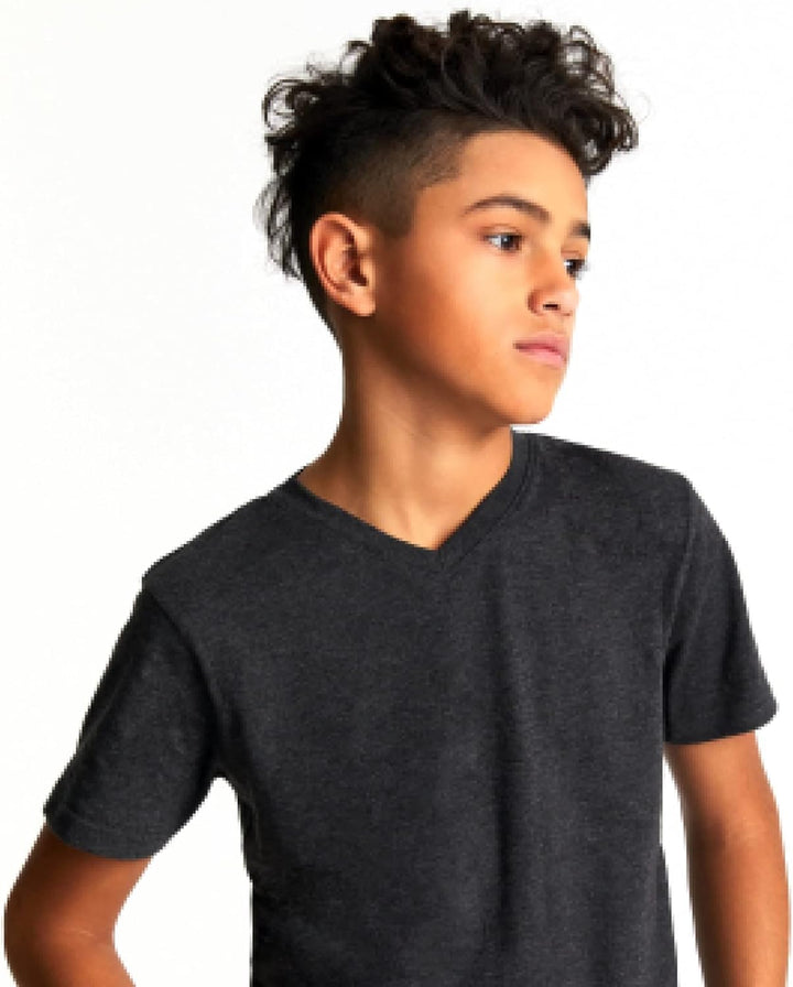 French Toast Boys' Little Short Sleeve V-Neck Tee, Black, 5