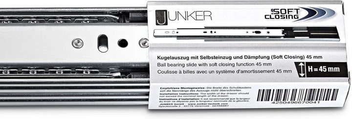 Junker 1 Ve (15 Paar) Vollauszüge KV1-45-H45-L400-SC 400 mm 45 Kg Tragkraft Teleskopschiene mit Soft