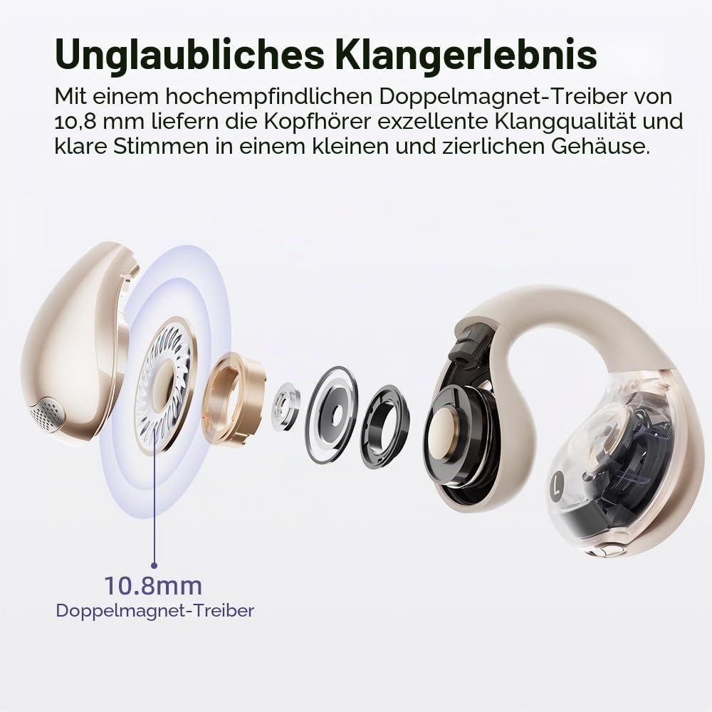 QCY Crossky C30 Open Ear Kopfhörer,Kabellose Bluetooth 5.4 Clip On Kopfhörer,4 Mikrofon ENC Geräusch
