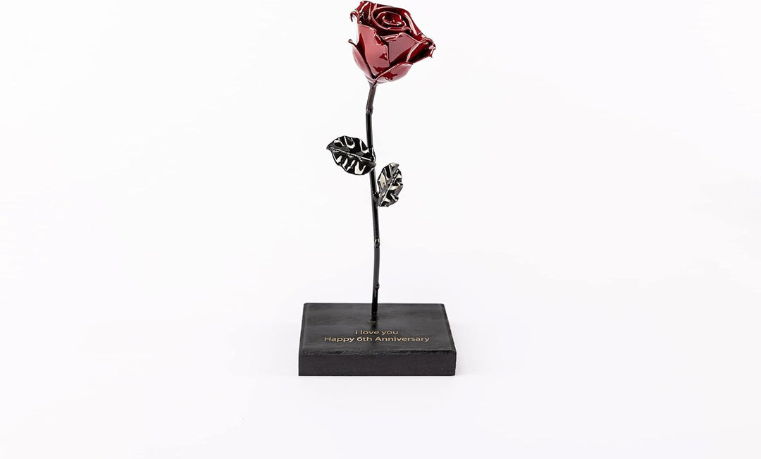 Forging Art Bcn® Ewige schmiedeeiserne Rose mit Holzsockel mit personalisierter Gravur - Handgeschmi
