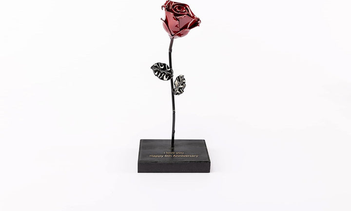 Forging Art Bcn® Ewige schmiedeeiserne Rose mit Holzsockel mit personalisierter Gravur - Handgeschmi