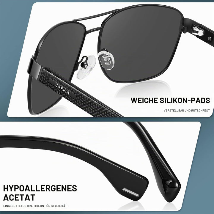 CARFIA Pilotenbrille Sonnenbrille Herren UV400 polarisierte Sportbrille mit ultraleichtem Metallrahm