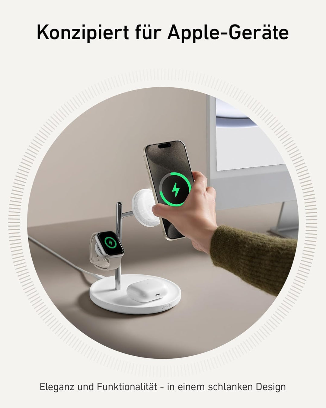 Anker MagGo 3-in-1 Kabellose Ladestation, 15W kabelloser Ladeständer, MagSafe-kompatibel, Qi2-zertif