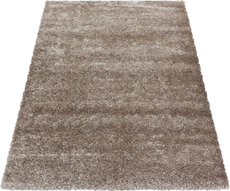 HomebyHome Shaggy Teppich Läufer Flur 80x150 cm - 50 mm Florhöhe Hochflor Wohnzimmerteppich Taupe Ex