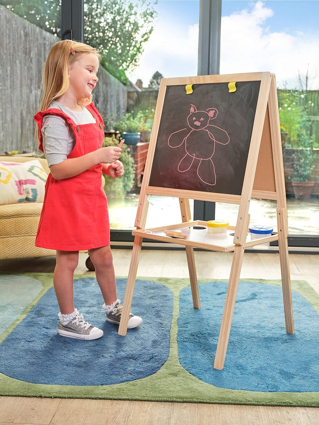 Casdon Wooden Easel, Double-Sided Easel for Children Aged 3+, 2-In-1 Blackboard and Whiteboard for Y