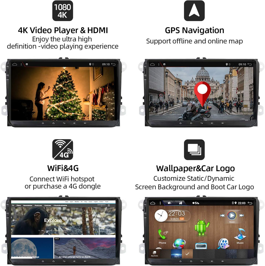 JOYX PX6 Android 10 Autoradio Passt für VW Passat/Golf/Skoda/Seat - GPS 2 Din - Rückfahrkamera Canbu