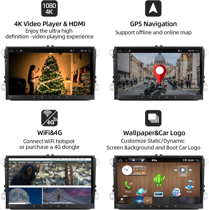 JOYX PX6 Android 10 Autoradio Passt für VW Passat/Golf/Skoda/Seat - GPS 2 Din - Rückfahrkamera Canbu