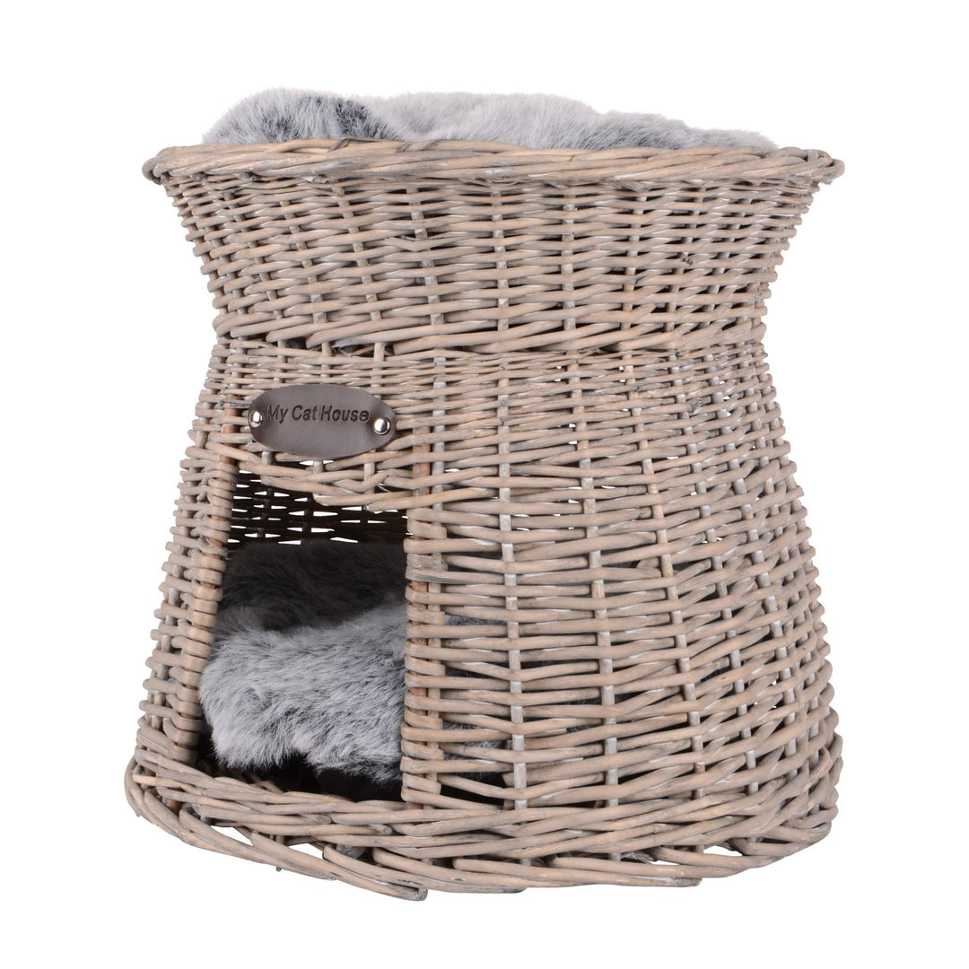 UNUS Katzenkörbchen, Katzenkorb, Katzenturm aus Rattan in Grau