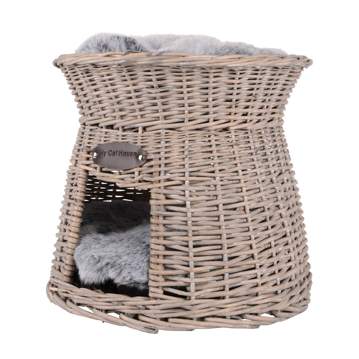 UNUS Katzenkörbchen, Katzenkorb, Katzenturm aus Rattan in Grau