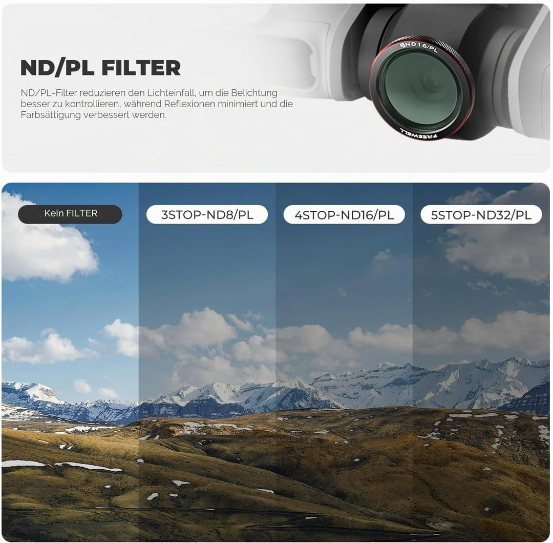 Freewell Magnetfilter für DJI Neo 2, inkl. ND8, ND16, ND32, ND/PL, CPL, UV, Black Glow Mist Filter f