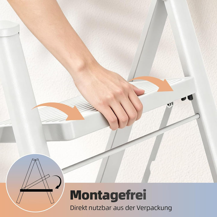 KINGRACK Trittleiter 2 Stufen Klappbar, Tritthocker Leicht Platzsparend | Klapptritt mit Rutschfeste
