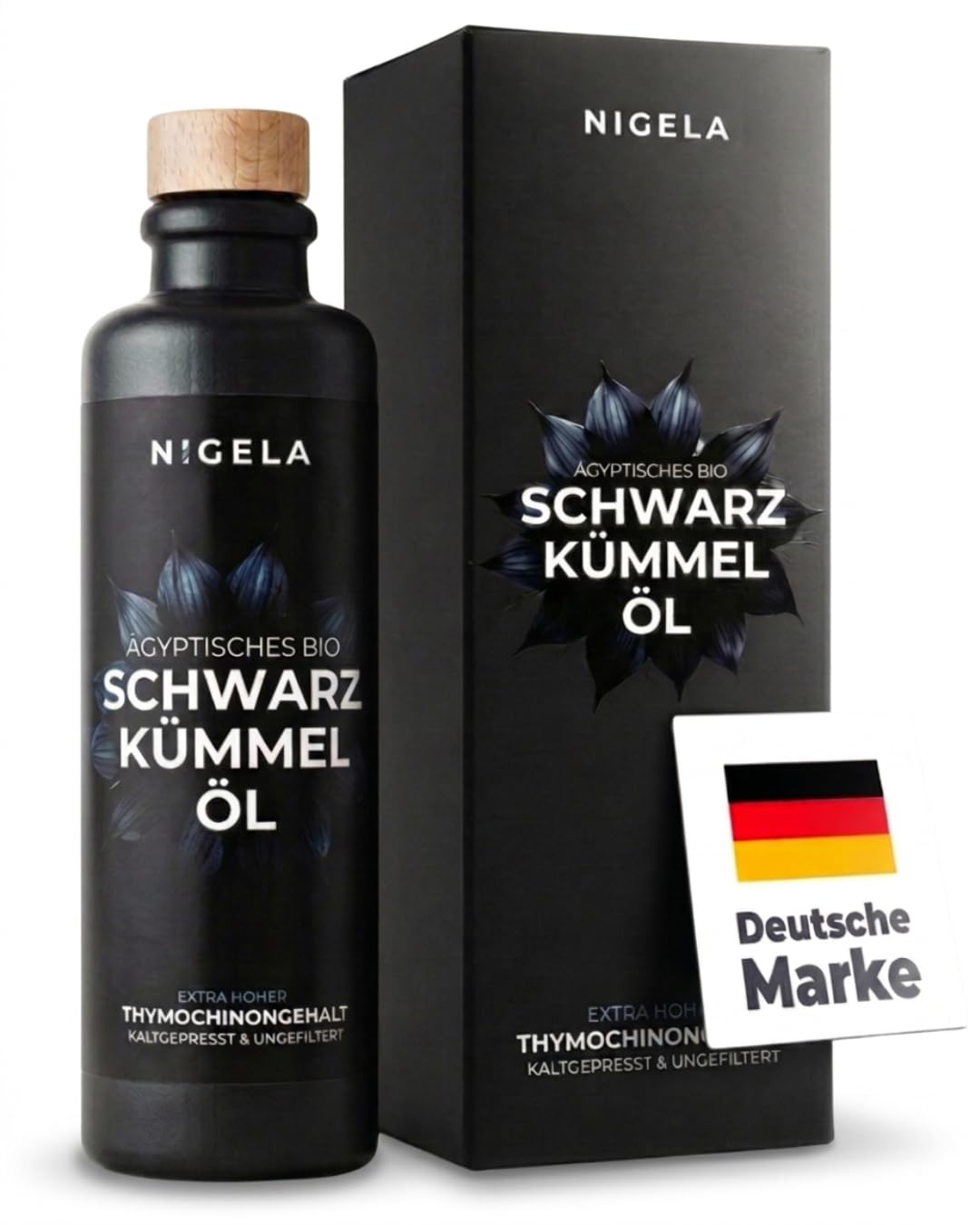 Nigela BIO Schwarzkümmelöl ungefiltert - Ägyptisches Schwarzkümmel Öl mit hohem Thymochinongehalt -