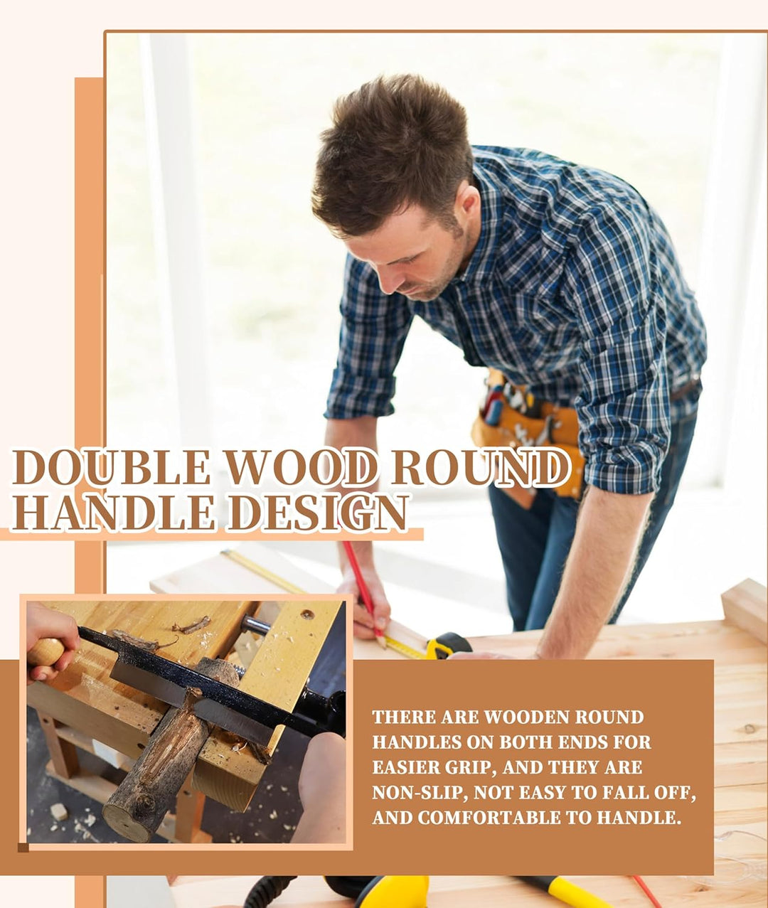 Gugxiom 12-Zoll-Ziehmesser, Doppelter rutschfester Holzgriff, gekrümmte Holzziehklinge, griffiges, a