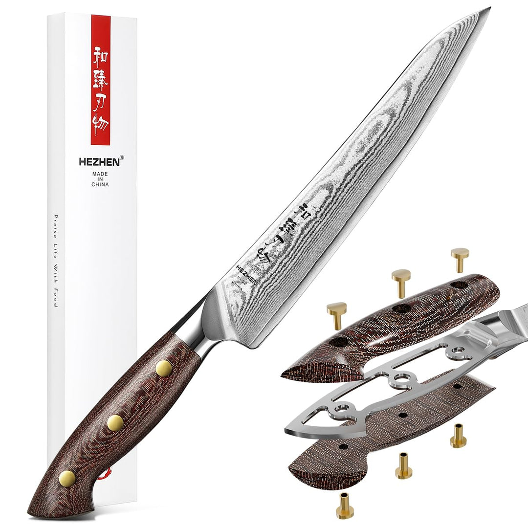 HEZHEN Fleischmesser Damastmesser, Damast Tranchiermesser, Chinesisch VG10 Damaststahl Profi Küchenm