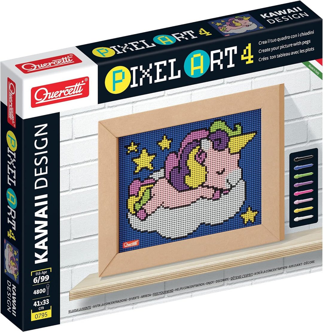 QUERCETTI 0795 Quercetti-0795 Pixel Art Kawaii Design Einhorn Steckspiel, Multicolor