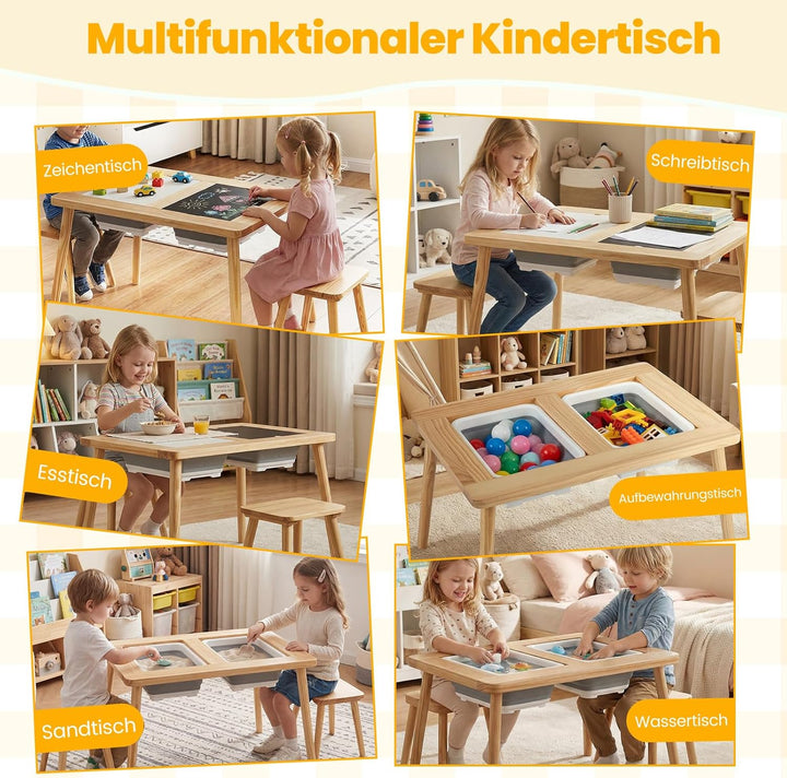 COSTWAY 6 in 1 Kinder Spieltisch, sensorisch Tisch mit doppelseitigen Tischplatte & 2 faltbaren Behä