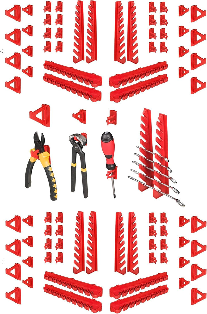 PAFEN Werkzeugwand Stapelboxen - 2304 x 780 mm - Lagersystem SET Werkzeughaltern und 46 Rot/Schwarz