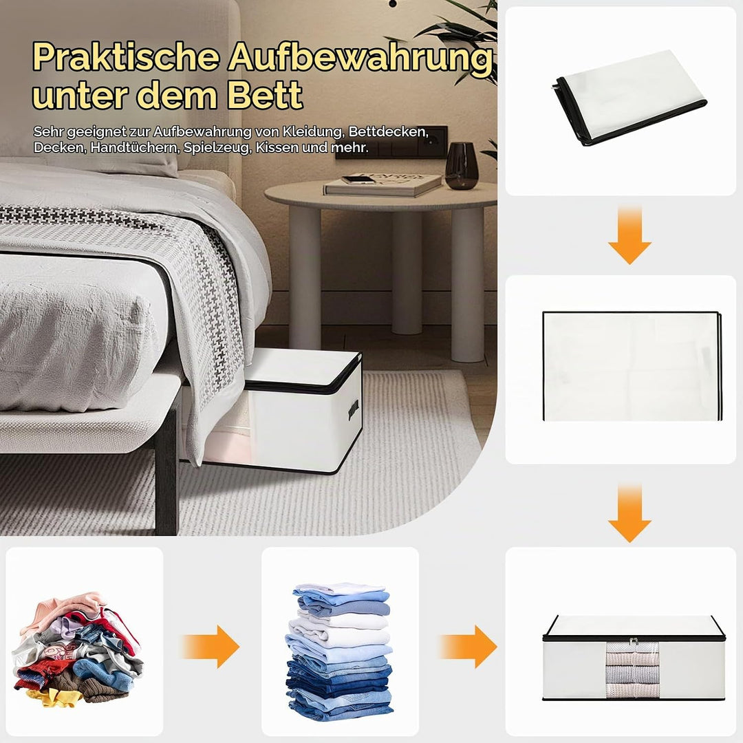 Cozary 3 Stück 60L Unterbett Aufbewahrungsbox, Faltbare Aufbewahrungstasche mit Deckel und Klaren Fe