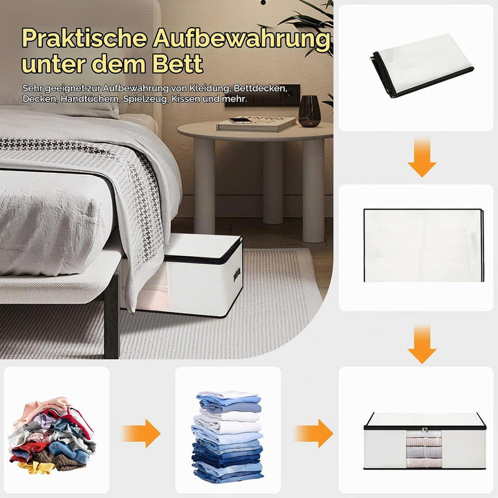 Cozary 3 Stück 60L Unterbett Aufbewahrungsbox, Faltbare Aufbewahrungstasche mit Deckel und Klaren Fe