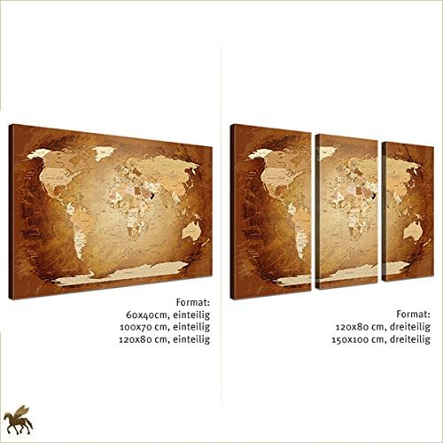 Worldmap Braun Colorful, 100 x 70 cm, einteilig, Premium ohne Kork, englisch Braun Colorful 100 x 70