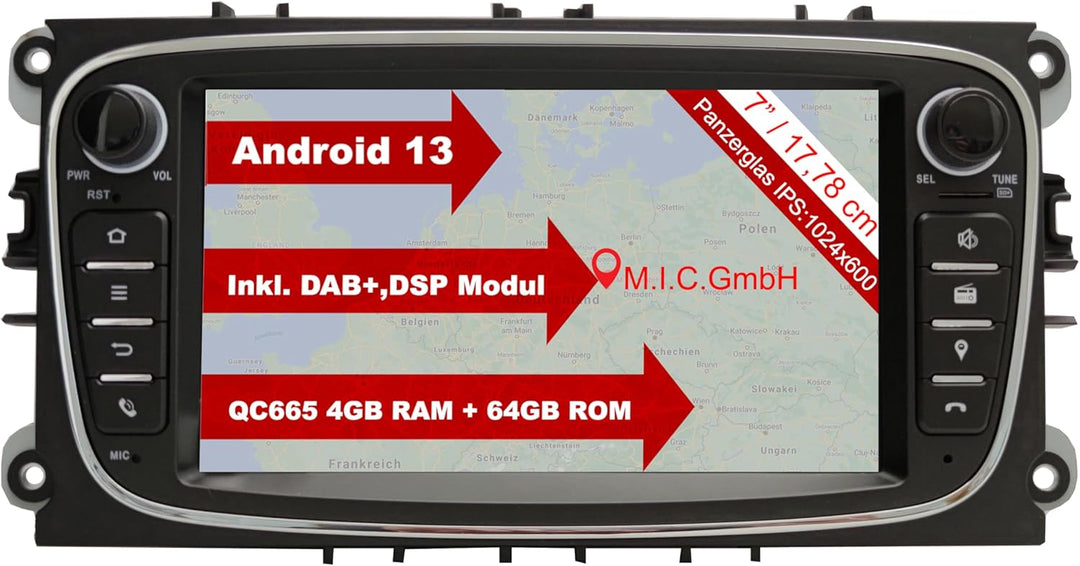 M.I.C. AF7 Android 13 Autoradio mit Navi Qualcomm 665 4G+64G Navigation Ersatz für Ford Focus mk2 Mo
