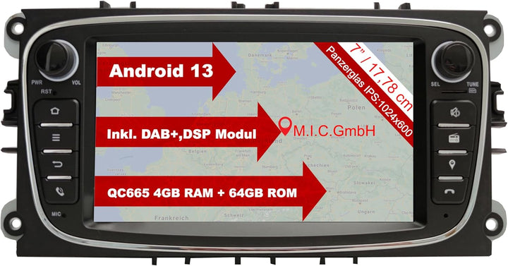 M.I.C. AF7 Android 13 Autoradio mit Navi Qualcomm 665 4G+64G Navigation Ersatz für Ford Focus mk2 Mo