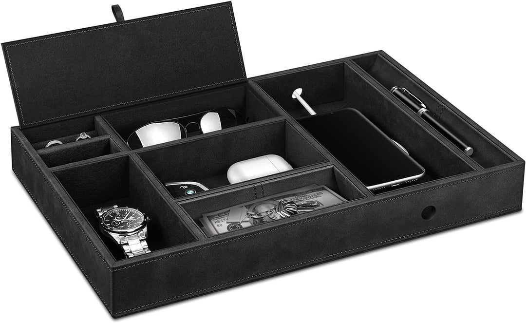 SITHON Taschenleerer Tisch Organizer, 8 Fäche Tablett Organizer Ablage Aufbewahrungsbox Kunstleder N