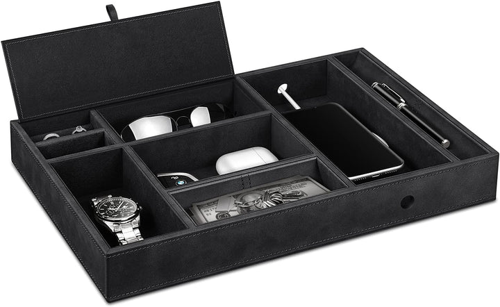 SITHON Taschenleerer Tisch Organizer, 8 Fäche Tablett Organizer Ablage Aufbewahrungsbox Kunstleder N