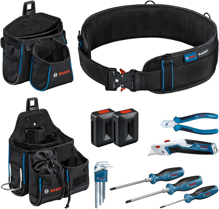 Bosch Professional Combo Kit: Werkzeuggürtel + Handwerkzeug-Set (inkl. 1x Gürtel 108, 1x GWT 2, 1x G
