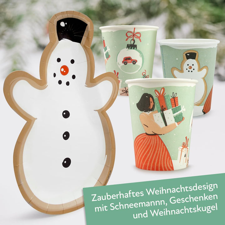 PARTY PARTY 64 Teile Weihnachten Party Set, PARTYGESCHIRR Partybecher, Pappteller, Servietten, Schne